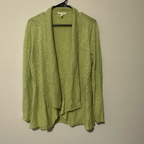 Eileen Fisher Cardigan Organic Linen Delave High Collar Sweater in Canary small - Picture 5 of 6
